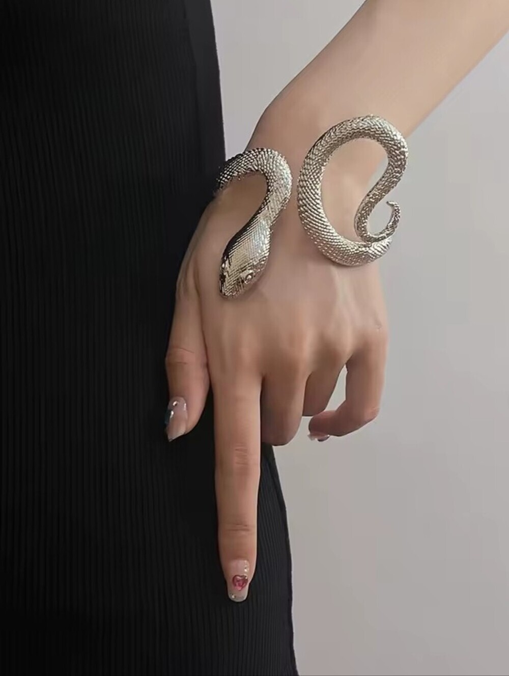 Silver Snake Coil Bracelet - Statement Cuff